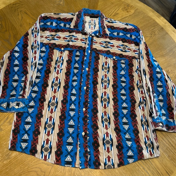 Vintage Western Signatures Eds West Mens XL Aztec Native Button Up Shirt Cowboy - Picture 1 of 6
